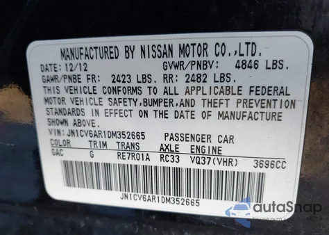 2013 Infiniti G37X z USA, uszkodzony, nr VIN JN1CV6AR1DM352665